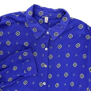 Intimately Free People Blue Medallion Printed Long Sleeve Button‎ Up Shirt Sz XS